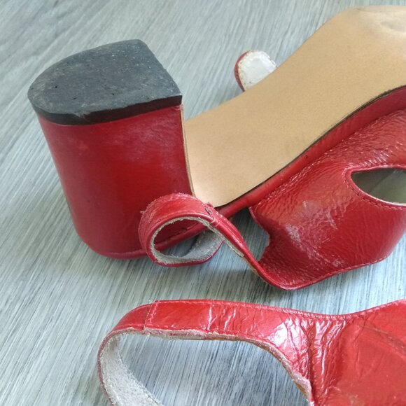 Vintage Red Shoes Size 8 / 9 Chunky Heels Strappy Slingbacks - Picture 12 of 15